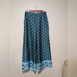 LOFT Paisley Print Midi Skirt Blue Green Elastic Waist Size S